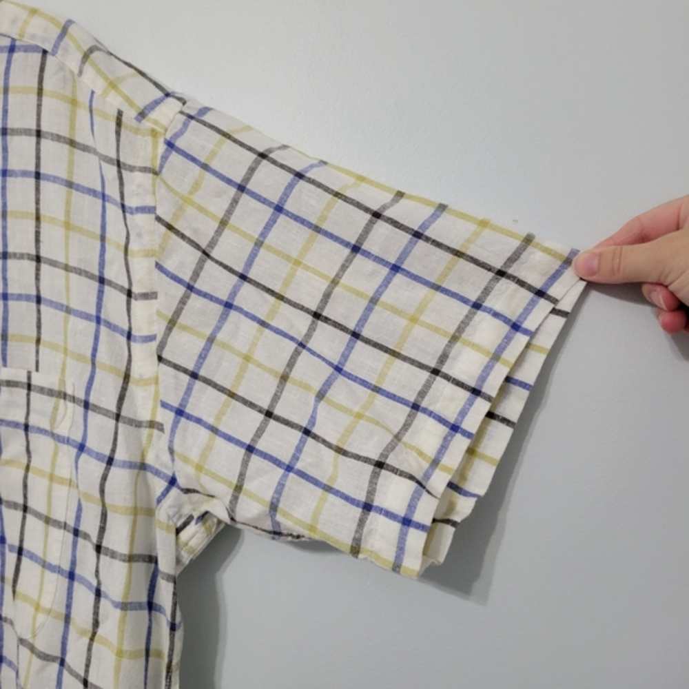 Orvis Men's Hemp/Tencel Short Sleeve Plaid Button Up Shirt XL White Blue Yellow - Picture 3 of 11